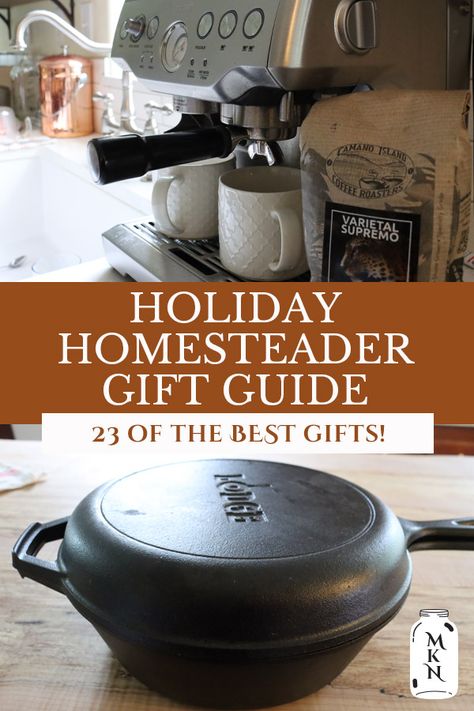 The holidays are upon us and it's time to get all those gifts for the homesteader in your life. Take it from me, a fellow homesteader, these are the top gifts that I've ever received (or bought for myself!). Everything from the cast iron in the kitchen to organizing the garden, personal care items, and more! Gifts For The Homesteader, Homemade Homestead Gifts, Homesteading Gift Ideas, Homestead Gift Ideas, Intentional Christmas Gifts, Homesteading Christmas Gifts, Diy Practical Gifts, Homestead Gift Basket, Homesteader Gifts