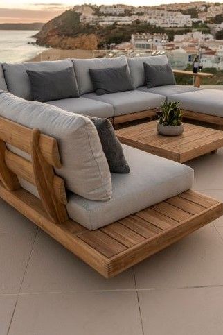 Sofa Area Externa, Front Porch Furniture, Patio Couch, Outdoor Deck Furniture, Wood Patio Furniture, Outside Furniture, Teak Outdoor Furniture, Sectional Furniture, Backyard Furniture