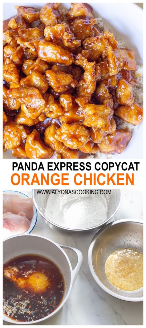 Homemade Chinese orange chicken in a sweet and citrusy glaze. Panda Express Copycat Orange Chicken, How To Make Panda Express Orange Chicken, Orange Chicken And Lo Mein Recipe, Orange Chicken With Panda Express Sauce, Orange Chicken Lo Mein, Chicken Based Recipes, Kung Pao Chicken Panda Express, Chicken Recipes Orange Chicken Recipe, Panda Express Orange Chicken Recipe Easy