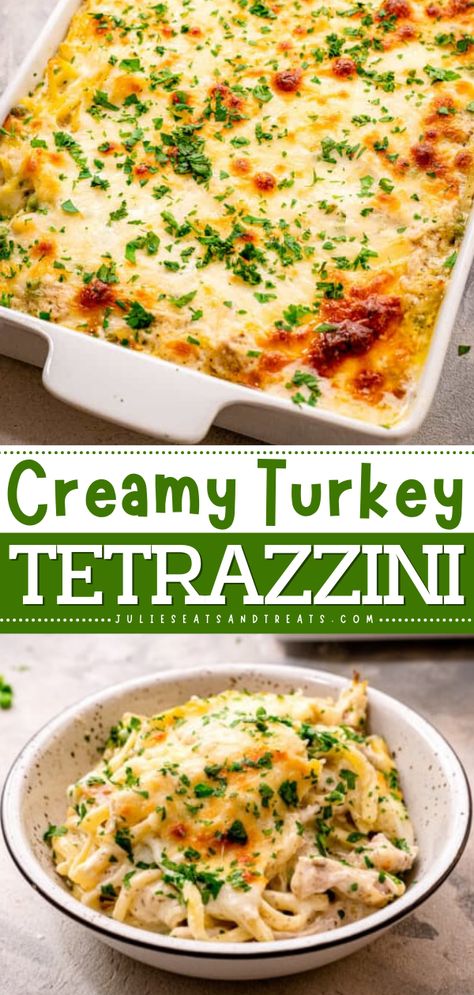 Make use of your leftover turkey and make this Turkey Tetrazzini! This easy dinner recipe for the family is delicious, creamy, and always a hit! Add this to your best comfort food recipes! Diced Turkey Recipes Dinners, Recipes With Canned Turkey, Deli Turkey Casserole Recipes, Can Turkey Recipes, Turkey Tetrazinni Recipe, Turkey Tetrazzini Recipe Easy Thanksgiving Leftovers, Turkey Lunch Meat Casserole, Turkey Tezzarini Recipes, Meals To Make With Turkey Meat