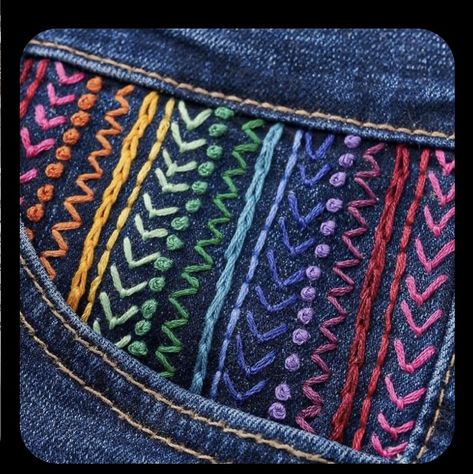 Embroidery Over Rips, Hand Embroidery For Clothes, Embroidery In Clothes, Fun Embroidery Designs, Denim Embroidery Diy, Embroidery Patterns On Jeans, Embroidery On Clothes Diy, Embroidery Inspiration Jeans, Denim Embroidery Jeans