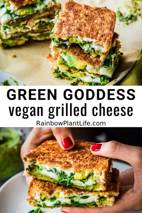 Vegan Green Goddess, Wraps Vegan, Vegan Sandwich Recipes, Vegan Grilling, Finger Sandwiches, Vegan Sandwich, Cheese Sandwich, Green Goddess, Grilled Cheese Sandwich