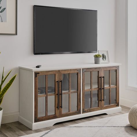 Gracie Oaks Dougan 58'' Media Console & Reviews | Wayfair Modern Buffet, Farmhouse Tv Stand, Glass Panel Door, Entertainment Console, Etagere Bookcase, Living Room Tv Stand, Tv Stands And Entertainment Centers, Reclaimed Barn Wood, Living Room Tv