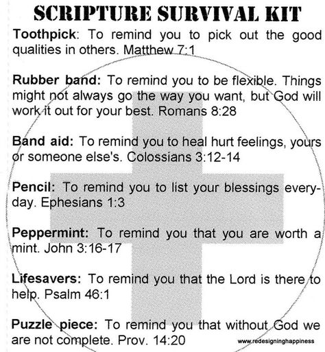 Scripture Survival Kit Survival Kit From God Printable, Pastors Survival Kit, Womens Survival Kit Ideas, Christian Survival Kit Ideas, Snowman Poem, Emmaus Agape, Agape Ideas, Pastor Quotes, Survival Kit Gifts