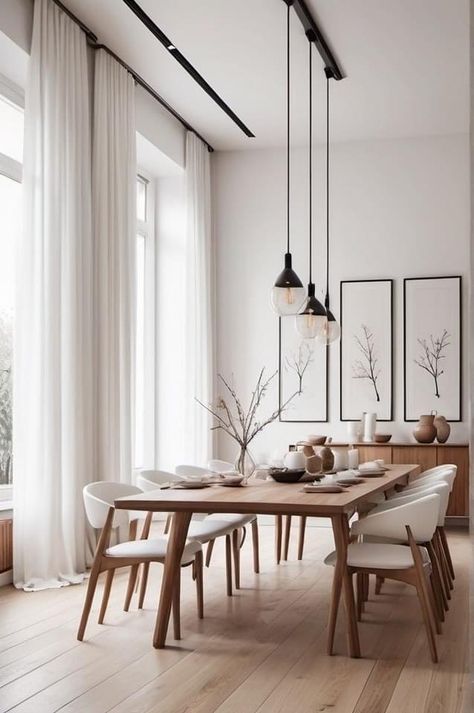 Window Breakfast Table, Scandinavian Living And Dining Room, Modern Classic Scandinavian Interior, Scandinavian Kitchen Dining Room, Dining Table Scandinavian Modern, Modern Scandinavian Living Room Minimalist, Living Room Dinner Table, Light Wood Dining Table With Black Chairs, Small Dining Room Minimalist