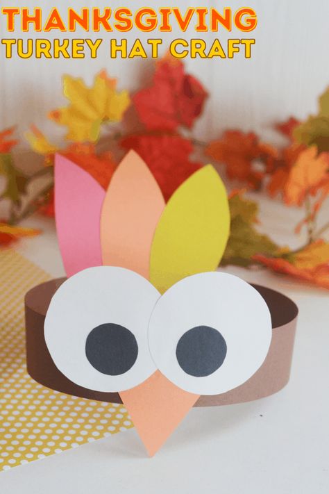 Kids Turkey Hat Craft, Turkey Snack Craft, Kids Hand Turkey Crafts, Turkey Baby Crafts, Thanksgiving Crafts For 2 Year, Diy Turkey Hats For Kids, Thanksgiving Turkey Hand Craft, Turkey Craft 1st Grade, Thanksgiving Craft Toddler Easy