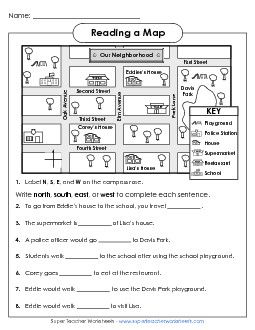 Map worksheets Map Reading Skills Free Printable, Map Skills Worksheets 3rd Grade, Directions Worksheet For Kids, Map Activities For Kids, Teaching Map Skills, Social Studies Maps, Teaching Maps, Map Skills Worksheets, 2nd Grade Reading Worksheets