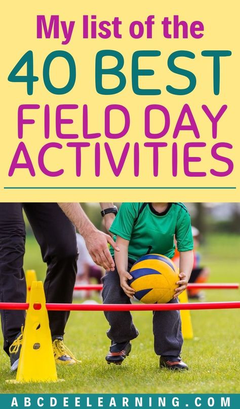 I am a physical education teacher and have planned 7 field days! I created my list of the 40 best field day activities to make your planning easy! These activities include cooperative, competitive, relays and water games. These activities are best suited for elementary and middle school-aged students! Small Group Activities School Age, Physical Activities For School Age, Outdoor Activities For Kids At School, Field Day Preschool, Olympic Field Day Games, Pe Activities For Middle School, School Field Day Games, Field Day Activities Elementary, Preschool Field Day Activities