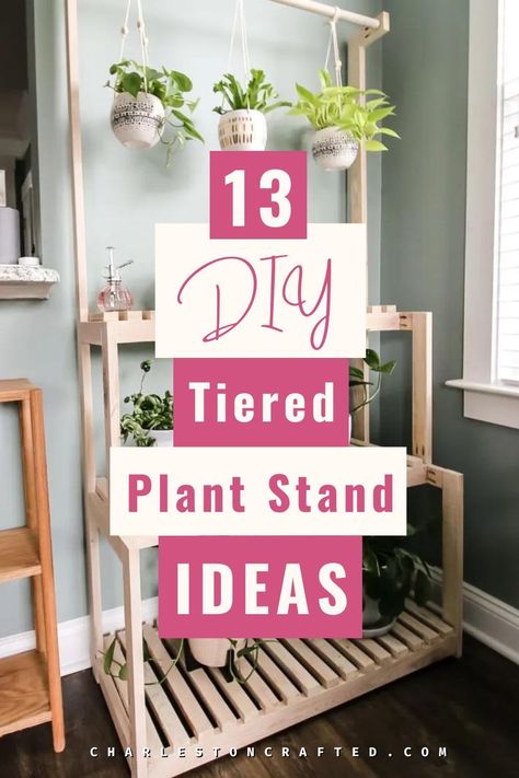 Transform your home into a green oasis with our DIY tiered plant stands! Whether you're a novice crafter or a seasoned DIY enthusiast, we've got projects for every skill level. Say goodbye to plain plant displays and hello to multi-level stands that add visual interest and personality to your space. Long Plant Stand, House Plant Stands Indoor Diy, Diy Plant Tier Stand, Diy Corner Plant Stand, Diy House Plant Stands, Diy 2 Tier Plant Stand, Indoor Plants Display Ideas, Palette Plant Stand, Plant Reading Corner