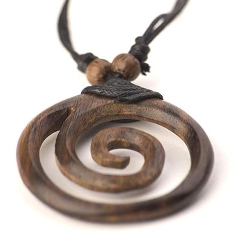 81stgeneration Women's Men's Wood Brown Spiral Round Tribal Adjustable Pendant Necklace Emo Accessories, Spiral Pendant, Island Jewelry, Surfer Necklace, Wooden Necklace, Wood Necklace, Black Necklace, Gothic Jewelry, Wooden Jewelry