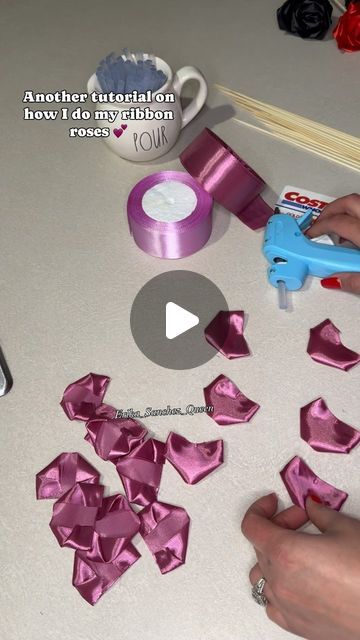 Roses From Ribbon How To Make, How Many Petals For A Ribbon Rose, Diy Ribbon Roses How To Make, Homemade Roses From Ribbon, How To Make A Rosette Ribbons, Silk Ribbon Roses, How To Make Ribbon Roses Bouquet, Easy Ribbon Roses, Diy Flowers Out Of Ribbon