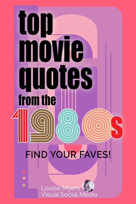 purple and pink graphic of vhs movie tape says top movie quote from the 80s, find your faves. Funny 80s Quotes, 1980s Quotes, Wall Street 1987, Love Movie Quotes, Top Movie Quotes, 80s Movie Quotes, 80s Quotes, Gordon Gekko, Rad Quotes