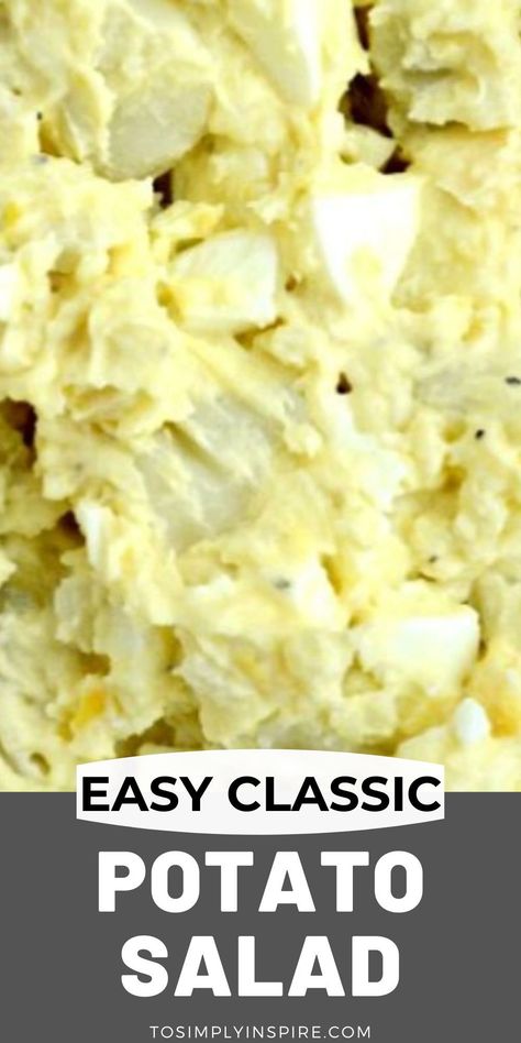 This Southern Potato Salad Recipe is the best classic, creamy recipe with hard-boiled eggs, mayonnaise, pickle relish and a dash of mustard. Just like my grandmother used to make! #potatosalad #easyrecipe Egg Salad Potato Salad, Creamy Mustard Potato Salad, Potatoe Egg Salad Recipe, Potato Salad Recipe With Mustard, Potatoe Egg Salad Easy, Mayo Potato Salad Recipe, Dill Pickle Potato Egg Salad, Sweet Relish Potato Salad, Potato Salad No Pickles