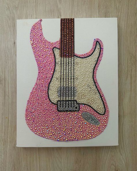 “Pink guitar kit” is available on my website🎸 Diy Diamond Art Pattern, Paintings With Rhinestones, Painting With Diamonds, Diamond Art Canvas, Canvas Rhinestone Art, Decorating Guitar, Diy Picture Ideas, Diamond Canvas Art, Diamond Painting Canvas