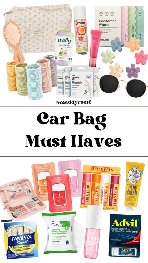 car bag, car, car essentials, women’s car, car accessories, hair ties, sunglasses, quilt bag, chapstick, flower claw clips, hand sanitizer, Sports Mom Car Essentials, Car Boot Essentials, On The Go Bag Essentials, List Of Car Essentials, Boyfriend Car Accessories, Off Roading Essentials, Summer Mom Car Essentials, Must Have In Car, Whats In My Car Essentials