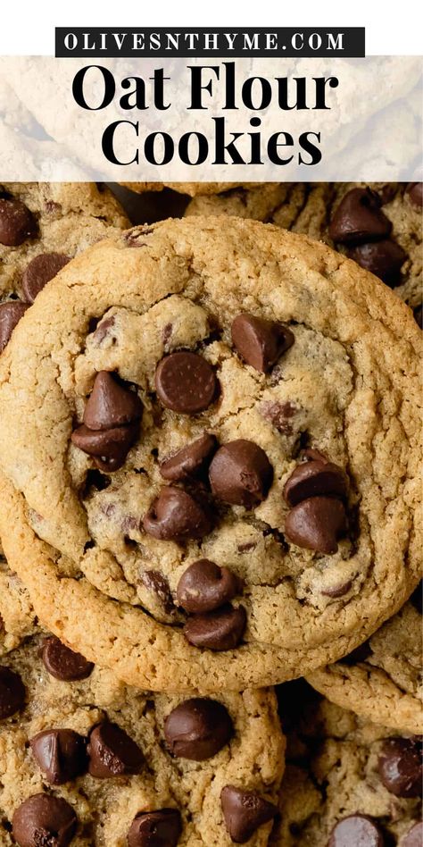 Oat Flour Baked Goods, Oatmeal Flour Chocolate Chip Cookies, Oat Flour Protein Cookies, Desserts With Oat Flour, Oat Flour Chocolate Chip Cookies Healthy, Cookies Made With Oat Flour, Cookie Recipes No Mixer, Chocolate Chip Cookies With Oat Flour, Oat Flower Cookies