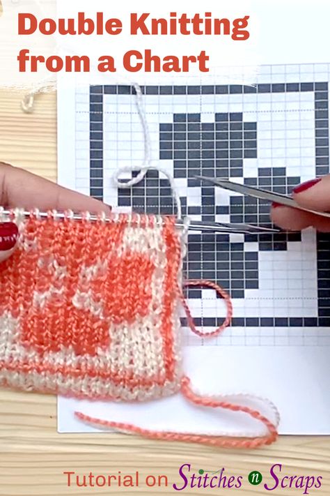 You know how to knit, but do you know how to double knit? Double knitting is a versatile technique that creates two layers of fabric at the same time. Learn how to create reversible, colorwork designs by double knitting from a chart!      #tutorial #knitting #knit #doubleknitting #chart #colorwork #stitchesnscraps #howtoknit #reversible How To Double Knit Tutorials, How To Double Knit, Double Knitting Patterns Free, Fair Isle Knitting Patterns Charts, Double Knitting Charts, Double Knitting Tutorial, Knitting Colorwork, Colorwork Knitting Patterns, Tutorial Knitting