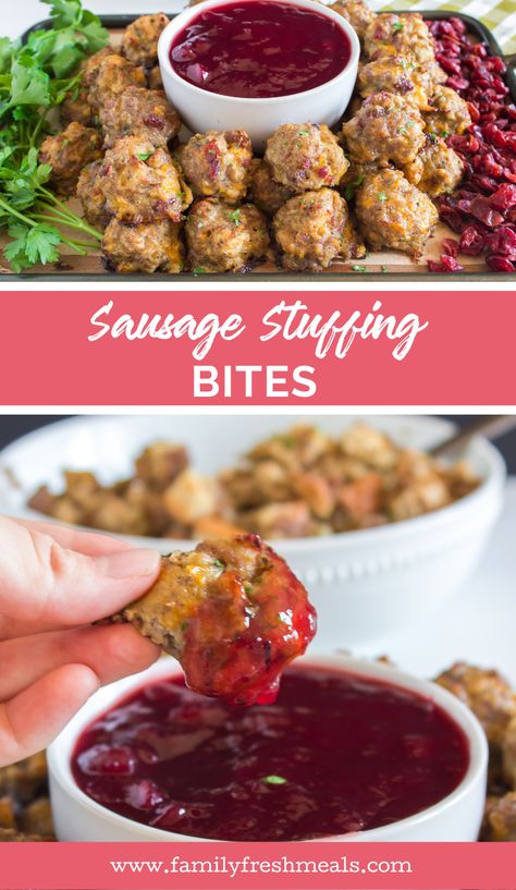 Sausage Meatballs With Stuffing, Sausage Stuffing Bites With Cranberry Sauce, Stuffing Appetizer Thanksgiving, Sausage Stuffing Bites With Cranberry Dipping Sauce, Sausage Stuffing Meatballs With Cranberry Dip, Sausage Balls Thanksgiving, Stuffing Ball Appetizers, Stuffing Balls With Cranberry Sauce, Small Bites Thanksgiving