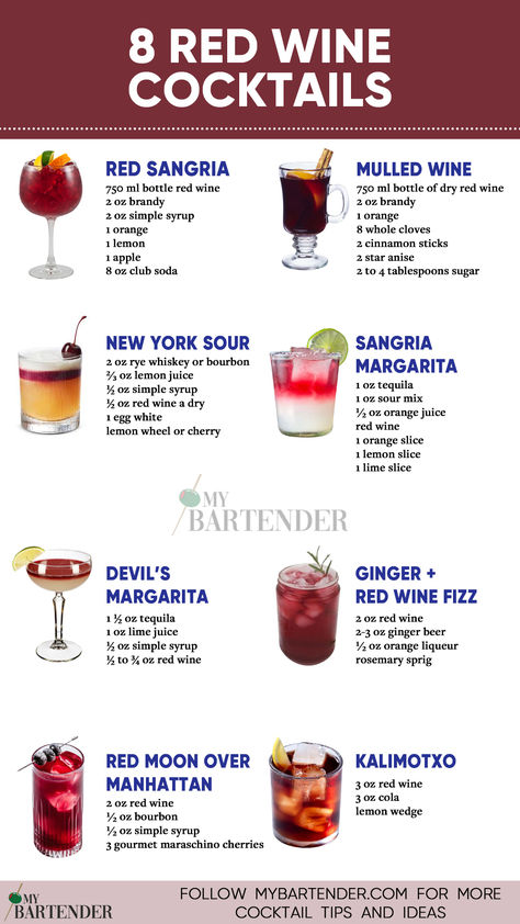 Red Wine Cocktails Drinks With Wine Recipes, Cocktail With Red Wine, Mixed Wine Drinks, Cocktails With Red Wine, White Wine Drinks Cocktails, Red Wine Drink Recipes, Cocktail With Wine, Red Wine Mixed Drinks, Good Wine To Drink