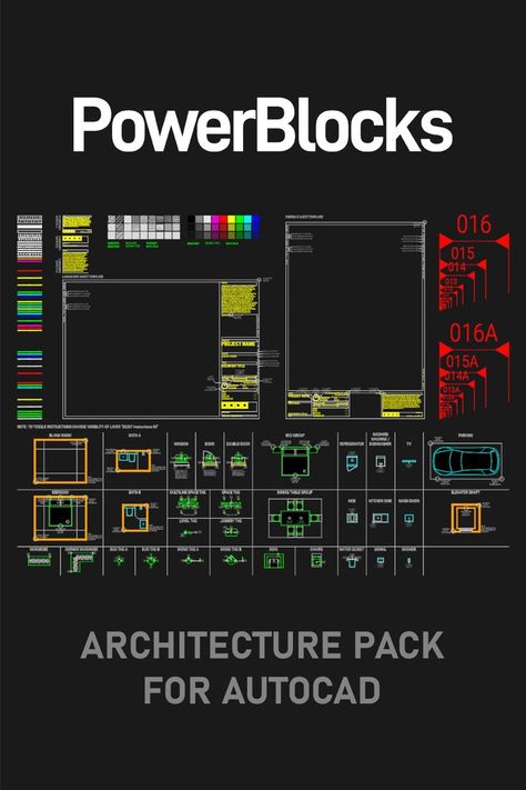 PowerBlocks includes AutoCAD blocks and utilities including doors, windows, furniture, layers, dimension styles, sheet templates, CTB files, and even entire room blocks which help you create architectural plans quick and easy. Autocad Template, Learn Autocad, Space Architecture, Architecture Plan, Autocad, Wabi Sabi, Architecture Drawing, How To Plan, Architecture