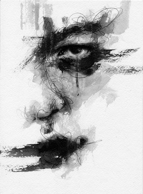 Painted Portraits Abstract, Mark Making Portraits, Indian Ink Portrait, Abstract Ink Illustration, Abstract Expressionism Portraits, Painting Portraits Abstract, Ink Portrait Sketches, Charcoal And Ink Art, Ink Drawing Portrait