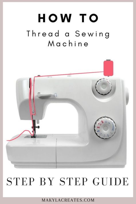 Sewing machine with threading steps showing how to thread up a sewing machine Couture, How To Thread Sewing Machine, How To Put Thread In Sewing Machine, Threading A Sewing Machine, Learn How To Use A Sewing Machine, Learning How To Sew For Beginners, Threading Sewing Machine, Machine Sewing For Beginners, Learn How To Sew For Beginners