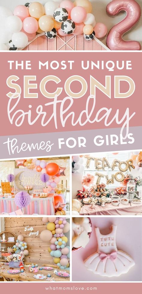 Unique 2nd birthday party themes for girls | Creative ideas for celebrating your 2 year old including inspiration for decorations, food, party favors and more! Birthday Theme 2 Year Girl, Birthday Party Two Year Old Girl, 2 Cute Birthday Theme, 2 Sassy Birthday Party, 2 Girl Birthday Theme, Birthday Party For 2 Year Girl, Baby Second Birthday Ideas, Unique Two Year Old Birthday Themes, 2 Nd Birthday Girl