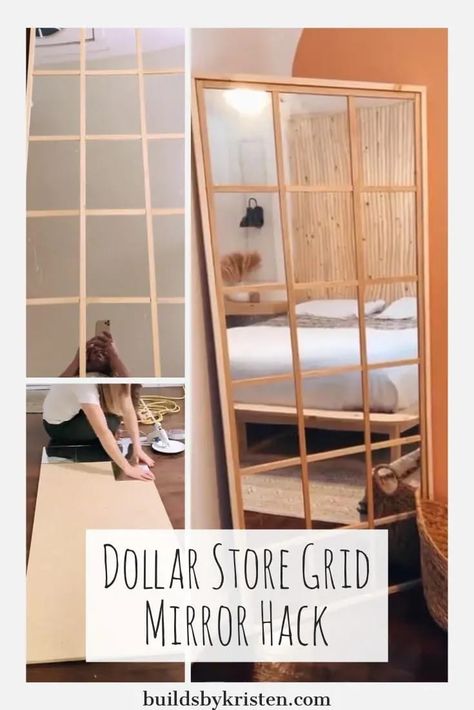 Walmart Mirror Hack Square, Cheap Diy Mirror Wall, Ikea Grid Mirror Hack, How To Make A Big Mirror Diy, Diy Entryway Mirror, How To Make A Mirror Look Like A Window, Picture Frame Mirror Wall, Mirror Squares Wall Diy, Large Mirror In Bedroom On Wall