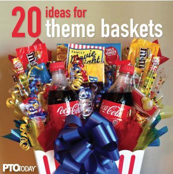 Theme baskets are awesome for school auctions. Get our tips here! School Auction Baskets, Auction Basket Themes, Raffle Basket Ideas, Silent Auction Gift Basket Ideas, Raffle Gift Basket Ideas, Basket Raffle, Auction Gift Basket Ideas, Fundraiser Baskets, Theme Baskets