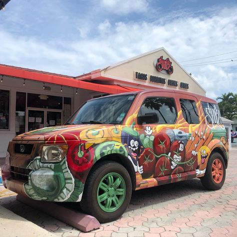 art on Instagram: “@sinzburritos got a fire new paint job. Artist Rick Worth and @jumpsuitjackal. Thanks to @zombielair for making it happen.  🔥 🔥 🔥 🔥…” Honda Van, Honda Element, Make It Happen, A Fire, Paint Job, Custom Paint, Paint, Van, On Instagram