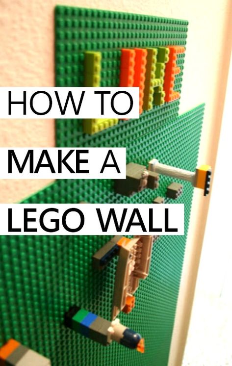 how to make a lego wall for kids Lego Wall In Bedroom, Kids Lego Bedroom Ideas, Diy Lego Wall Decor, Lego Bedroom Wall, Lego Craft Room, Lego Wall Classroom, Diy Interactive Wall For Kids, Lego Artwork Diy Wall Art, Lego Bedroom Storage