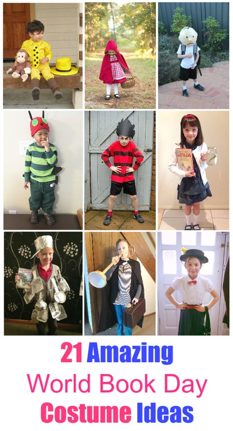 21 Awesome World book Day Costume Ideas for Kids. If you are looking for some world book day inspiration here are the best DIY book character costumes your children will love to wear at School this year. Book Character Costumes Kindergarten, Kids Book Costume, Character Day At School Ideas Kids, Boys Book Week Costume Ideas, Prek Book Character Costumes, Baby World Book Day Costume, Book With No Pictures Costume, Book Week Costume Boys, Dress Up Favorite Book Character