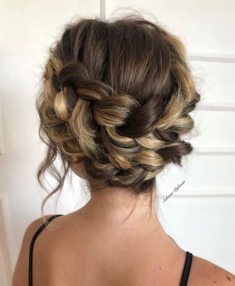 Romantic Double Crown Braid Updo Crown Braid Updo, French Braid Updo, Braids Long, Style Braids, Hairstyles Girl, Double French Braids, Quick Braids, Hairstyle Braids, Braids Ponytail