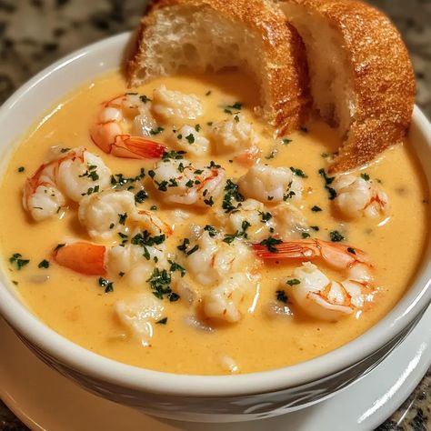 Creamy Crab and Shrimp Seafood Bisque Soups With Seafood, Shrimp Chilli Recipe, Seafood Bisque Soup, Shrimp And Crawfish Bisque, Shrimp Crab Bisque, Shrimp And Lobster Bisque, Shrimp Crab Recipes, Creamy Crab And Shrimp Seafood Bisque, Creamy Shrimp Recipes