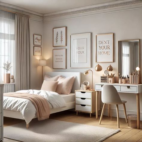 Cute Room Ideas With Two Twin Beds, Blush Pink Gray And White Bedroom, Beige Teen Room, Reading Room Makeover, Cozy Girl Room Aesthetic, Teen Room For Girls Teenagers, Room Ideas Plain, Bedroom Ideas For Teens Girls Cozy, Teens Girls Bedroom Ideas