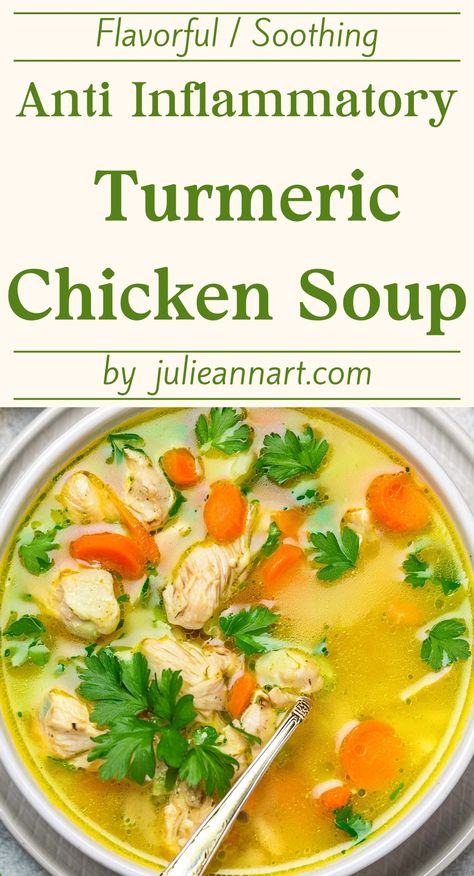 Anti Inflammatory Turmeric Chicken Soup Turmeric Chicken Soup, Chicken Breast Dishes, Chicken Broth Soup, Healthy Chicken Soup, Turmeric Soup, Balsamic Chicken Recipes, Turmeric Chicken, Creamy Chicken Noodle Soup, Recipes With Chicken And Peppers