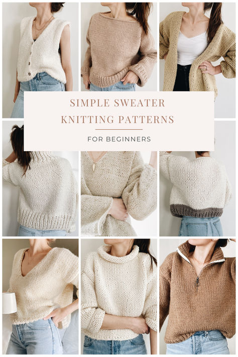 Work up a sweater easily with simply designed knitting patterns by MADISON MARIE. Easy Sweater Knitting Patterns, Diy Cardigan, Beginner Knitting Pattern, Beginner Knitting, Springfield Illinois, Knitting Patterns Free Sweater, Knit Cardigan Pattern, Knitting Basics, Basic Stitches