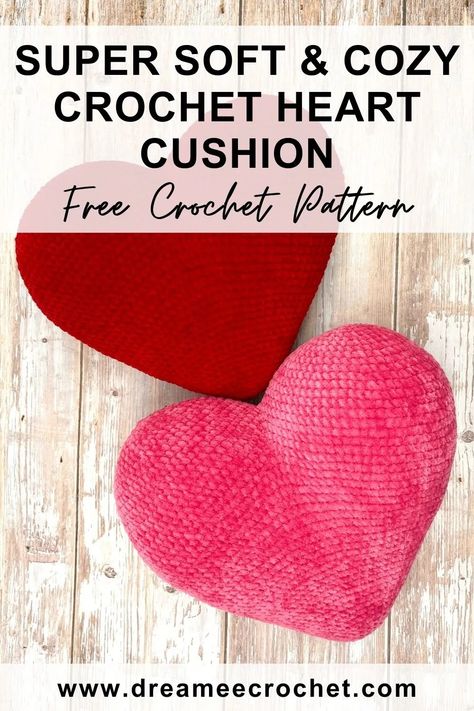 Super soft & cozy crochet heart cushion pattern, free crochet pattern. Free Amigurumi heart pillow pattern. Visit www.dreameecrochet.com for more patterns and video tutorials you'll love! #crochetprojects #crochettechniques #crochetpatterns #crochet #crochetheart Free Heart Pillow Crochet Pattern, Crochet Plushie Pillow Free Pattern, Crochet Heart Cushion Free Pattern, Cute Crochet Pillow Pattern, Crochet Pillow Plushies, Crocheted Heart Pillow, Crochet Heart Shaped Pillow Free Pattern, Free Crochet Pillow Patterns Easy, Heart Pillow Sewing Pattern