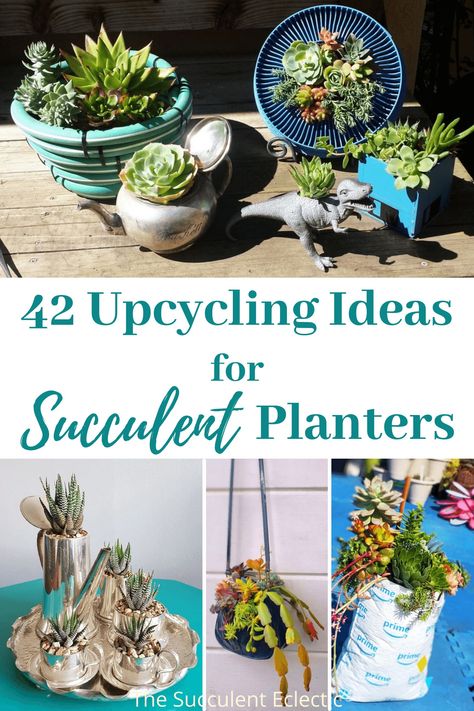 Diy Upcycled Planters, Aesthetic Crazy, Upcycled Planters, Recycled Planters, Upcycled Planter, Succulent Planters, Succulent Garden Diy, Succulent Soil, Upcycling Ideas