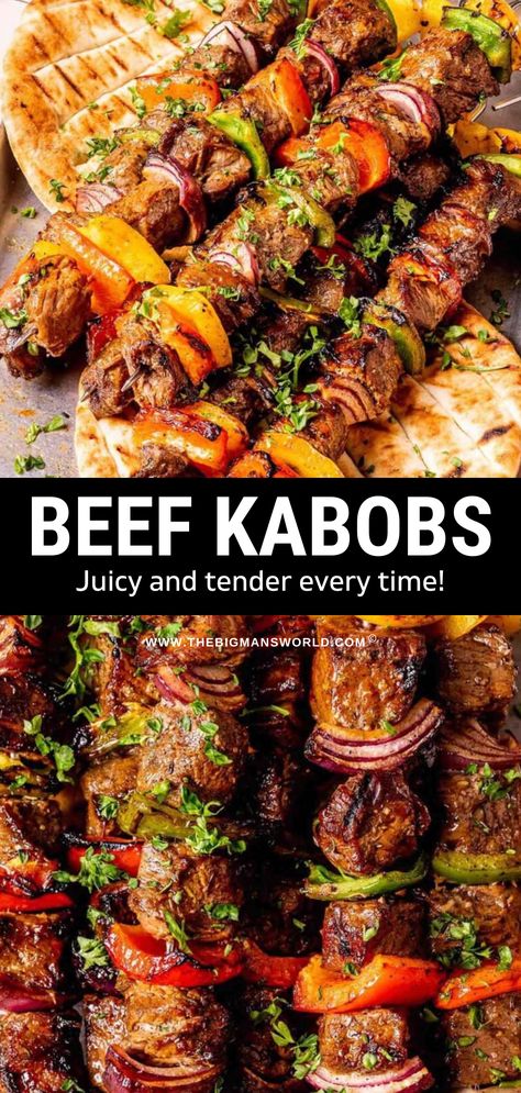 Make mouthwatering, juicy, and tender street-style beef kabobs at home using this simple recipe! These beef kebabs feature succulent sirloin chunks marinated in a tangy-salty-umami marinade and grilled to perfection on skewers. Beef Shish Kabobs, Kebab Marinade, Beef Shish Kabob, Shishkabobs Recipe, Kabob Marinade, Beef Kabob Recipes, Shish Kabob, Steak Kabobs, Beef Kabobs