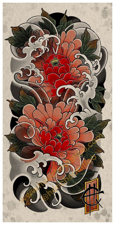 Neo-Traditional Characteristics: Similar to traditional but with a more modern twist, using a wider color palette and more detailed shading. Designs: Stylized animals, intricate floral designs, updated classic motifs. Japanese Peony Tattoo, Shoulder Tattoo Designs, Traditional Tattoo Prints, Japanese Tattoo Artist, Traditional Japanese Tattoo Designs, Backpiece Tattoo, Japanese Flower Tattoo, Traditional Tattoo Flowers, Mom Tattoo Designs