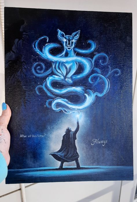 Harry Potter Always Art, Snape Patronus Art, After All This Time Always Art, Severus Snape Painting, Harry Potter Acrylic Painting Ideas, Harry Potter Inspired Paintings, Harry Potter Oil Painting, Harry Potter Painting Ideas On Canvas Easy, Patronus Painting