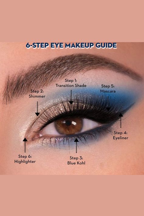 Blue Makeup Looks For Hooded Eyes, Eyeshadow For A Blue Dress, Blue Eye Show Makeup, Eyeshadow To Go With Blue Dress, Make Up Navy Blue Dress, Raven Claw Makeup, Eye Makeup For A Blue Dress, Blue Shadow Makeup For Brown Eyes, Blue Eye Makeup On Brown Eyes