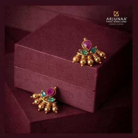 Arjunaa Jewellers on Instagram: "While beautiful, elaborate pieces are our passion at @arjunaa_jewellers, we can’t deny the magic that belies the making of small, intricate pieces that reflect our #accuracyindesign. Perfect for office-wear ethinic or western alike, take your pick from our range of studs and dainty earrings that will stand you in good stead no matter where you are or when you invest in them! . . #indianjewellers #jewellersofbangalore #aesthetic #bestdiamonds #jewellersofinstag Big Earrings Gold, Ruby Necklace Designs, Emerald Studs, Gold Earrings For Kids, 22 Carat Gold Jewellery, Antique Gold Earrings, Gold Jewelry Outfits, Ruby Earrings Studs, Gold Earrings Models