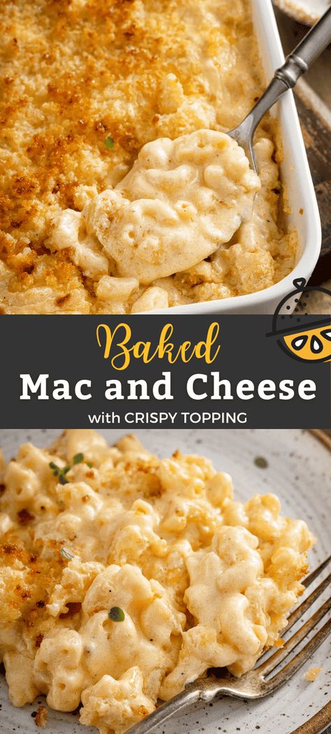 This is the absolute best Homemade Baked Mac and Cheese! This creamy and cheesy mac and cheese is made with 3 cheeses and topped with a crispy and tasty topping. This baked mac and cheese recipe is definitely the perfect comfort food dinner or holiday side dish. . #recipe #baked #macaroni #easy #holidays #Thanksgiving Deep Dish Mac And Cheese, Mac And Cheese Recipe Baked Thanksgiving, Best Creamy Mac And Cheese Recipe Baked, Best Thanksgiving Mac And Cheese Recipes, Baked Mac And Cheese Thanksgiving, Mac And Cheese Crispy Top, Mac N Cheese Thanksgiving Recipe, Fall Macaroni And Cheese, Thanks Giving Mac And Cheese Recipe