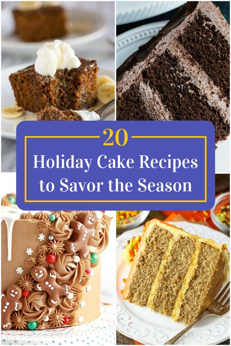 Collage of 4 holiday cake recipes. Christmas Cake Flavors Holidays, Christmas Flavored Cakes, December Cake Flavors, Holiday Cake Flavors, Christmas Cake Flavor Ideas, Cranberry Layer Cake Taste Of Home, Holiday Cake Recipes, Holiday Cake, Festive Treats