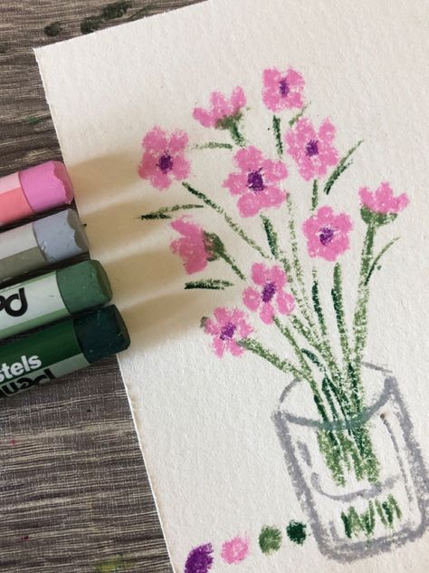 Easy Art Oil Pastels, Flowers Crayon Drawing, Easy Drawing With Crayons, Flowers Oil Pastel Drawings, Pastel Crayons Art, Pastel Oil Drawing Easy, Easy Drawings With Oil Pastels, Oil Pastel Simple Drawing, Pastel Paintings Easy