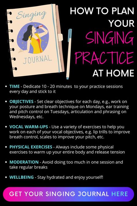 Singing Journal - Weekly Singing Practice Planner To Help You Plan Your Practice At Home|#learnhowtosing, #howtolearnsingingathome,#howtostartlearningsinging, #singforbeginnerstips, #learningvocals How To Practice Your Singing Voice, Singing Practice Routine, How To Learn Singing At Home, Vocal Workout, How To Practice Singing, Vocal Exercises Singing, Singing Practice, Vocal Tips, Singing Training