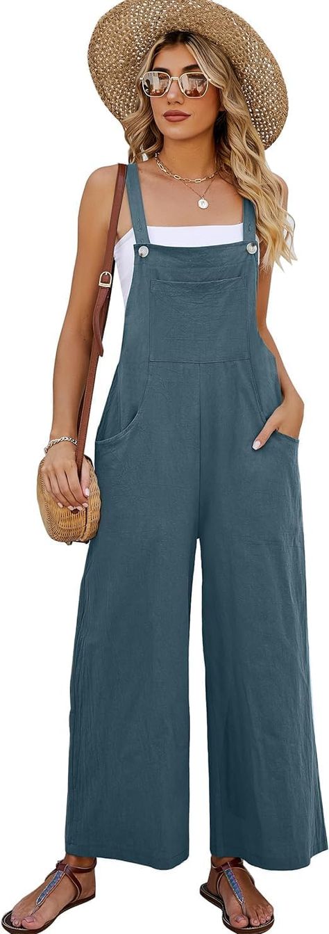 PRICES MAY VARY. XS=US2-4, S=US6-8, M=US10, L=US12, XL=US14-16, 2XL=US18-20, 3XL=US22. Cotton overalls women, high-quality cotton and linen made of light, soft, breathable, overalls women, super cute and comfortable. Features: Casual baggy cotton linen overalls jumpers bib pants for women, loose fit, adjustable shoulder straps, three button holes, designed to be fastened to the top with internal and external buckles. Design: Womens fashion baggy overalls, square neckline, one breast pocket and t Fall Overalls, Baggy Fashion, Loose Fit Jumpsuit, Baggy Jumpsuit, Loose Romper, Overalls Casual, Linen Overalls, Womens Jumpsuits Casual, Jumpsuit Fall