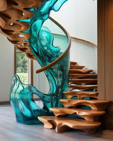 Modern Wood Stairs Design, Unique Architecture House, Unique Staircase, Stair Design, Staircase Decor, Modern Stairs, Modern Staircase, Unique Architecture, Design Challenge